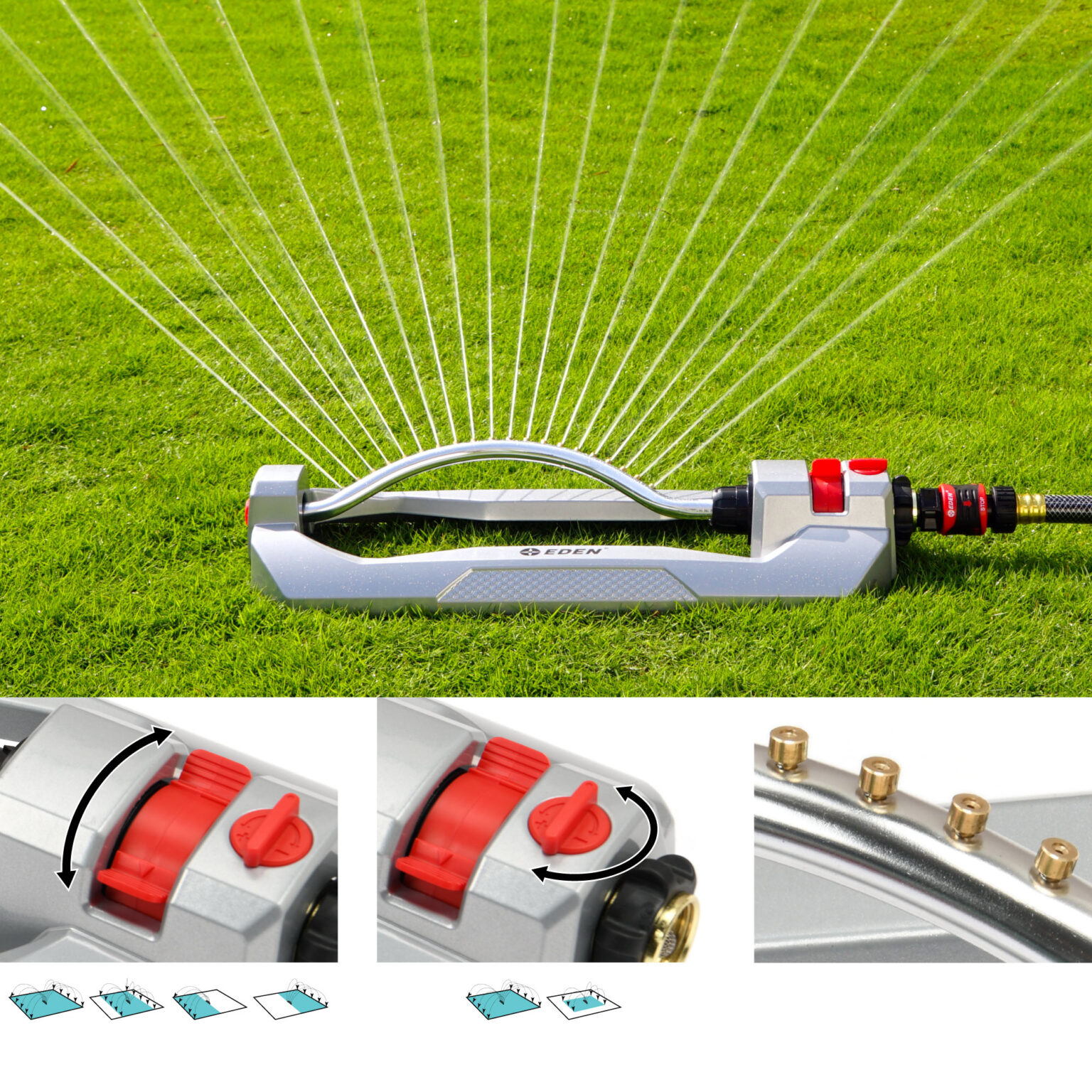 Metal 4,300 Sq. Ft. Turbo Oscillating Sprinkler Set Eden Garden