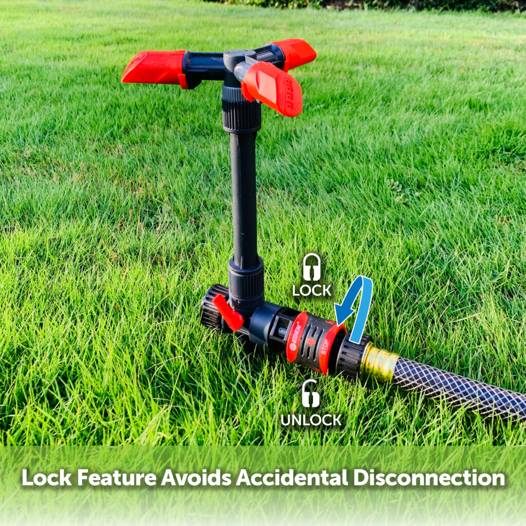 Adjustable Revolving Sprinkler with Spike, Quick Connect Set Eden Garden