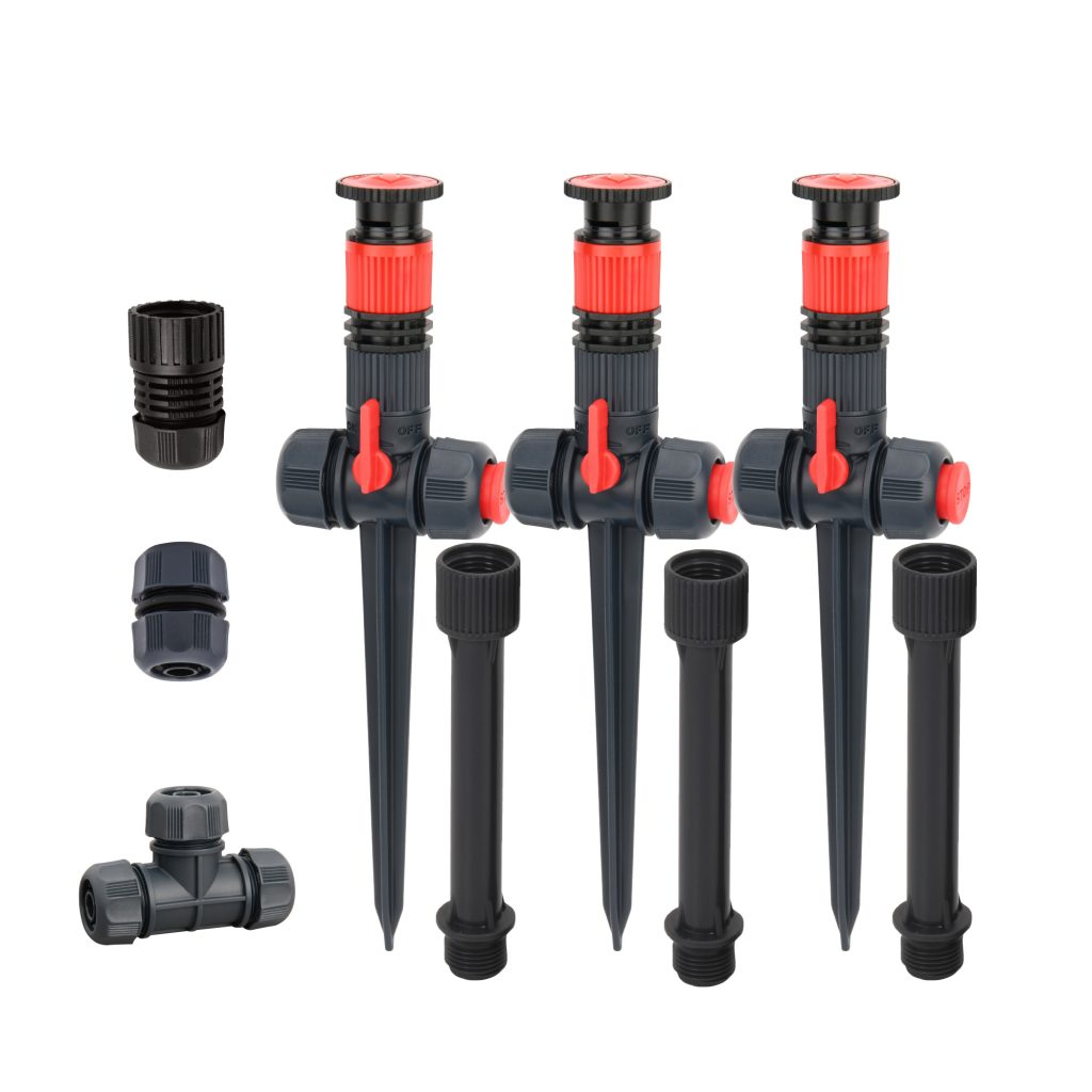 MultiAdjustable Spike Sprinkler with Extension Set Eden Garden