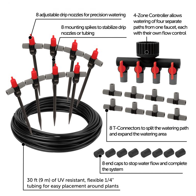 Micro Drip Irrigation Kit with 4Zone Valve Control Eden Garden