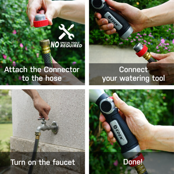 Eden Metal Kink-Free Hose Connector connects easily to your watering tools