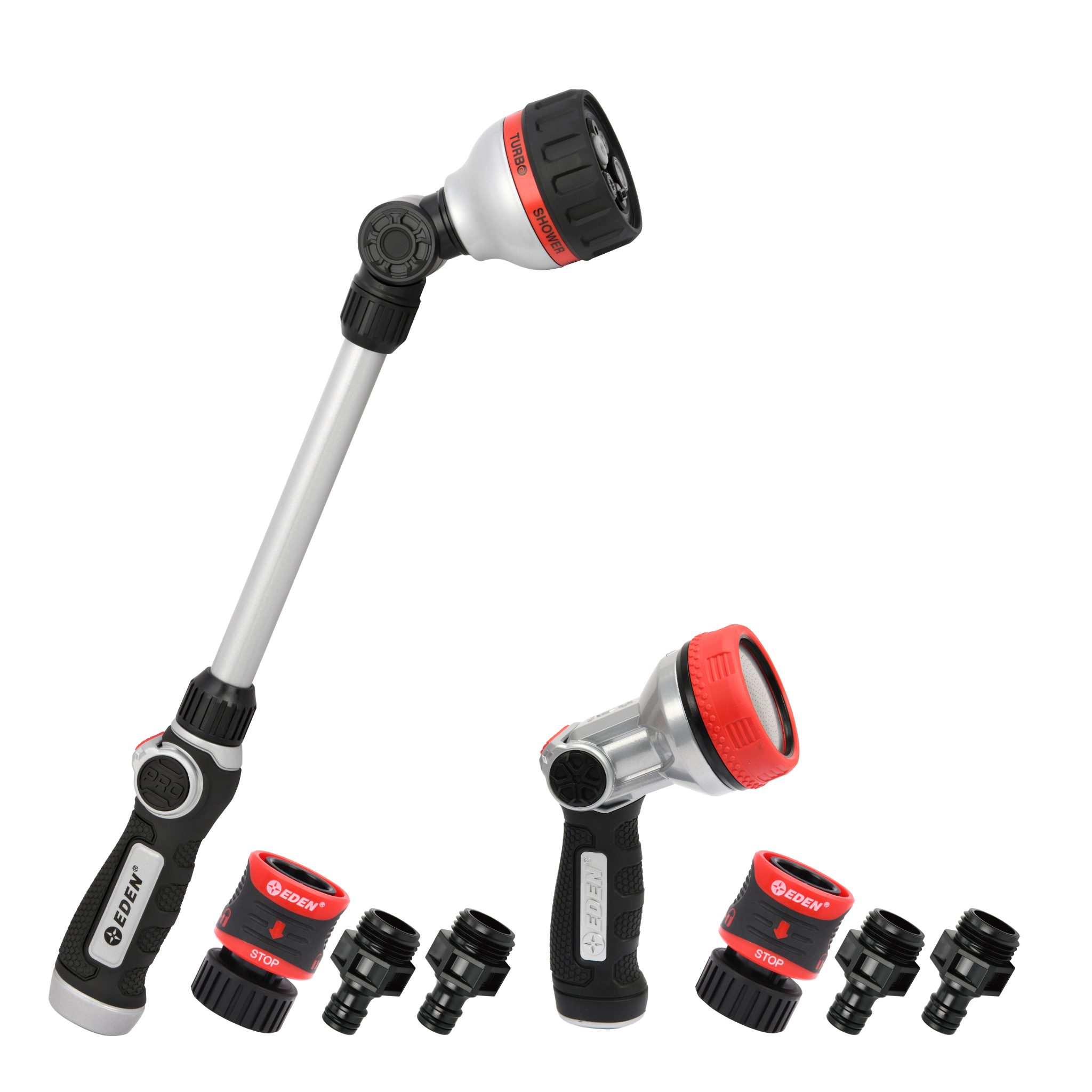 Pro 6Pattern Metal Watering Wand and Shower Nozzle Bundle Eden Garden