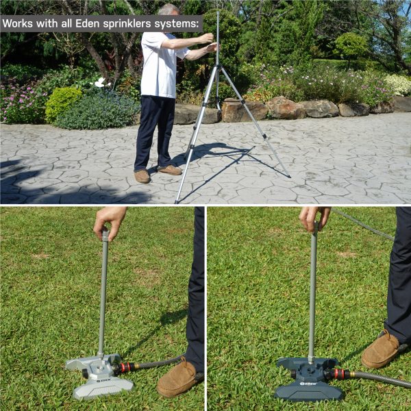 Eden 20-inch metal extensions shown connecting to 1 tripod base, 1 metal sled base, and 1 h-shaped base